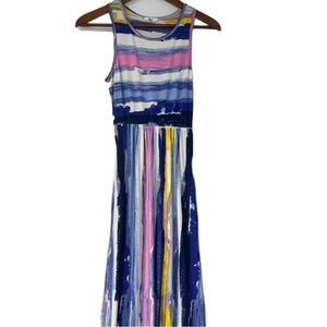 Egs Sleeveless Striped Maxi Tank Dress Size Medium Blue White Pink